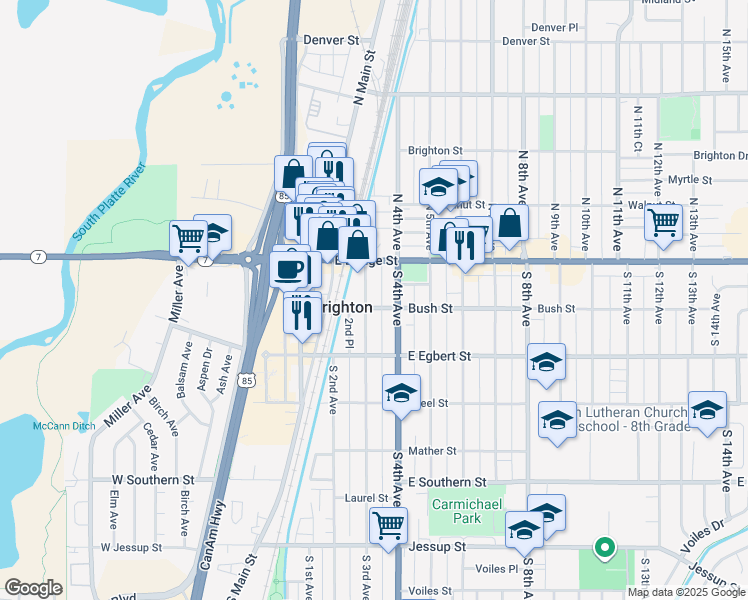 map of restaurants, bars, coffee shops, grocery stores, and more near 65 South 4th Avenue in Brighton