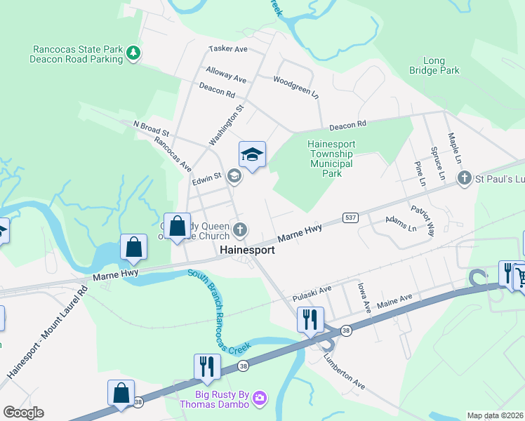 map of restaurants, bars, coffee shops, grocery stores, and more near 106 Croft Ct in Hainesport