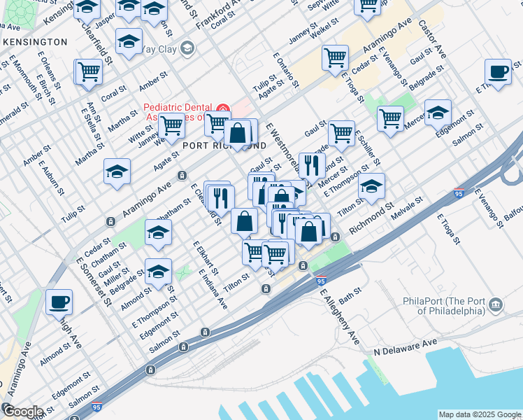 map of restaurants, bars, coffee shops, grocery stores, and more near 2603 East Allegheny Avenue in Philadelphia