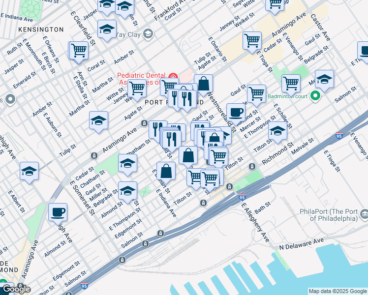 map of restaurants, bars, coffee shops, grocery stores, and more near 3145 Belgrade St in Philadelphia