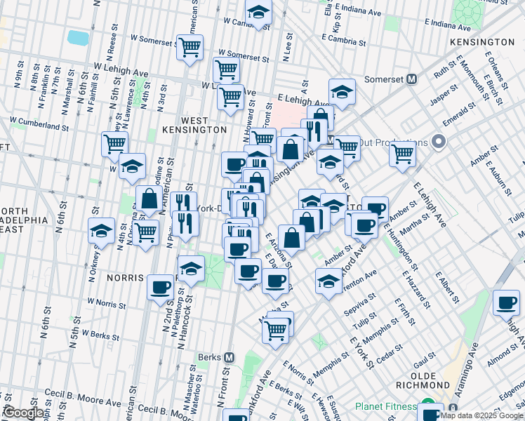 map of restaurants, bars, coffee shops, grocery stores, and more near in Philadelphia