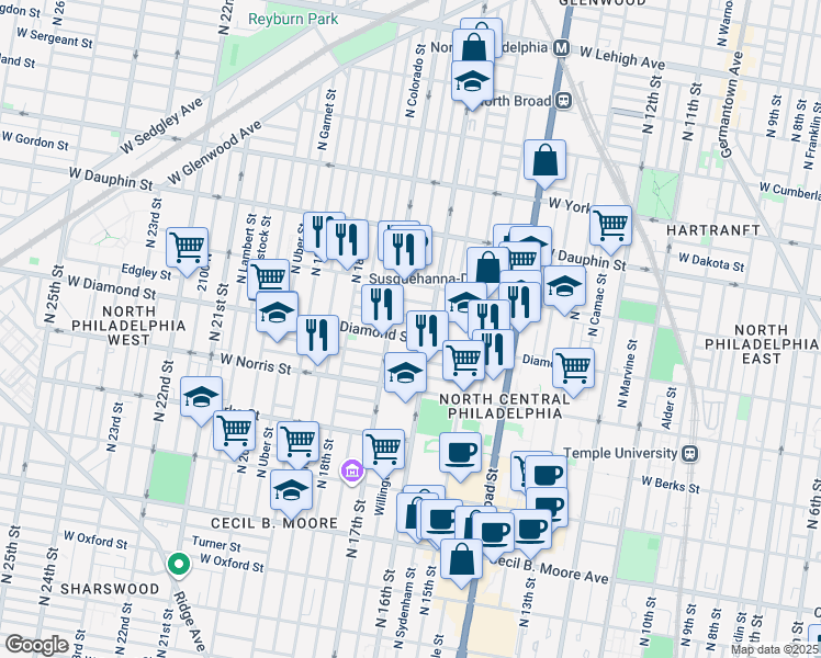 map of restaurants, bars, coffee shops, grocery stores, and more near in Philadelphia