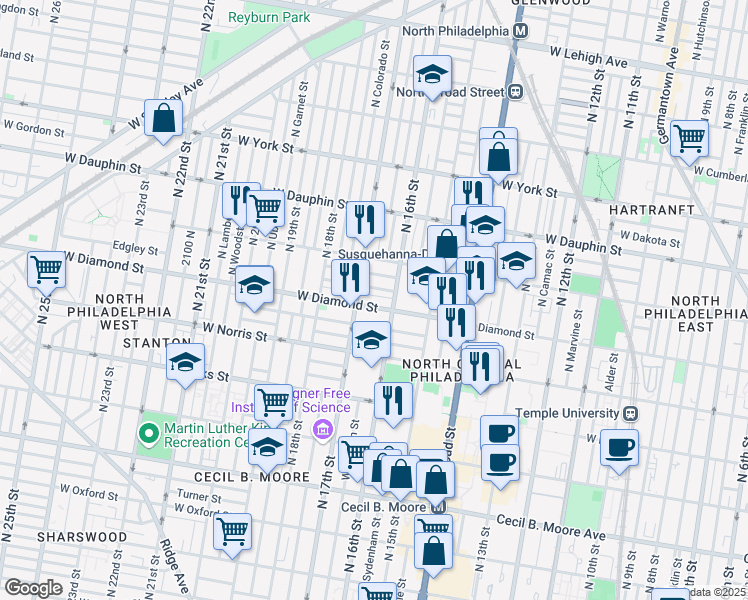 map of restaurants, bars, coffee shops, grocery stores, and more near in Philadelphia