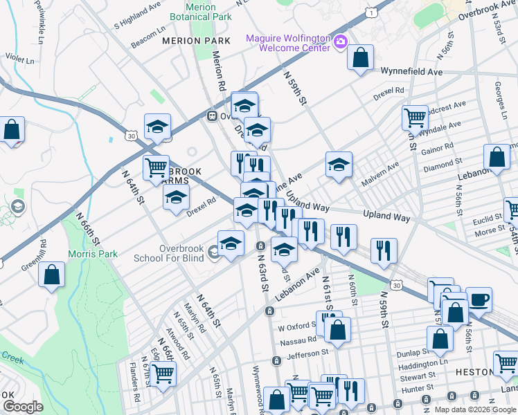 map of restaurants, bars, coffee shops, grocery stores, and more near in Philadelphia