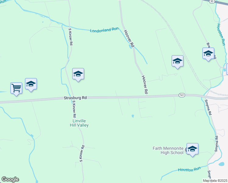 map of restaurants, bars, coffee shops, grocery stores, and more near 952 Strasburg Road in Kinzers