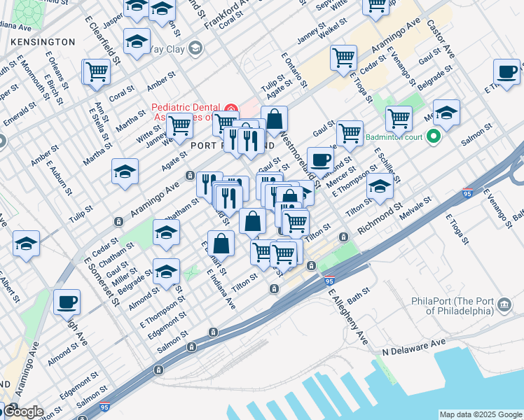 map of restaurants, bars, coffee shops, grocery stores, and more near 3183 Livingston Street in Philadelphia