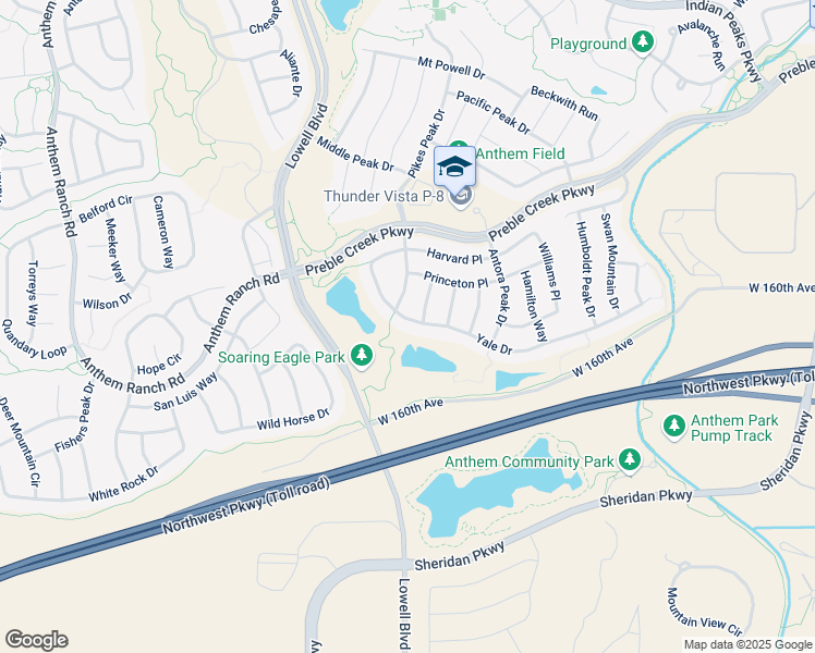 map of restaurants, bars, coffee shops, grocery stores, and more near 3586 Yale Drive in Broomfield