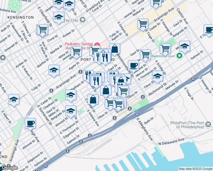 map of restaurants, bars, coffee shops, grocery stores, and more near 3160 Livingston Street in Philadelphia