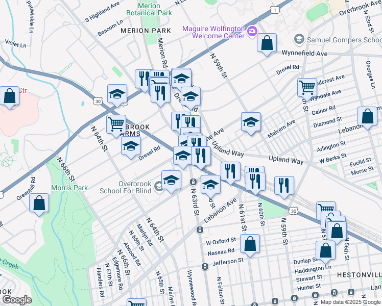 map of restaurants, bars, coffee shops, grocery stores, and more near in Philadelphia