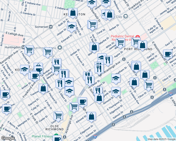 map of restaurants, bars, coffee shops, grocery stores, and more near 2842 Tulip Street in Philadelphia
