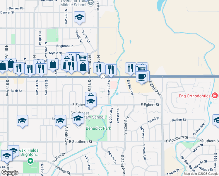 map of restaurants, bars, coffee shops, grocery stores, and more near 80 South 20th Avenue in Brighton
