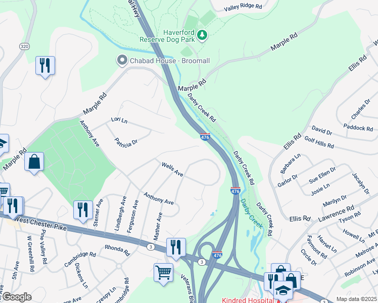 map of restaurants, bars, coffee shops, grocery stores, and more near 209 Lindbergh Avenue in Broomall