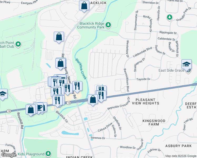 map of restaurants, bars, coffee shops, grocery stores, and more near 7300 Kirkdale Drive in Blacklick