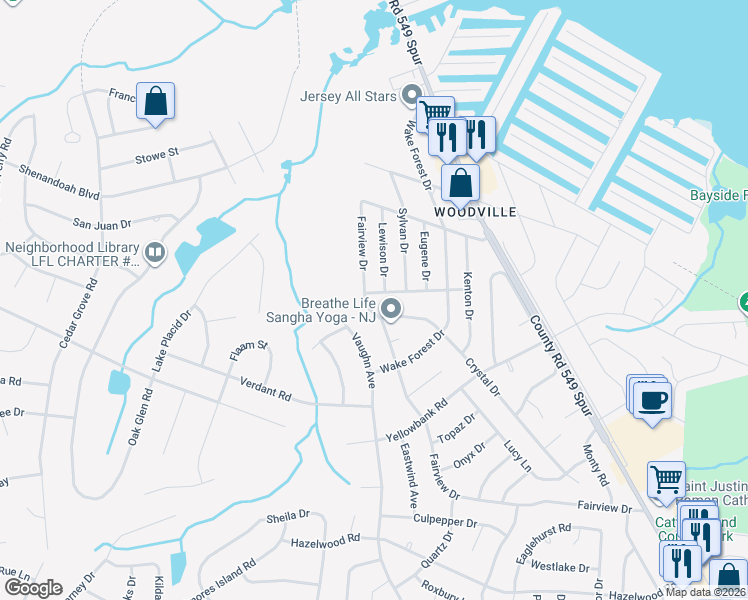 map of restaurants, bars, coffee shops, grocery stores, and more near 1605 Herbert Road in Toms River
