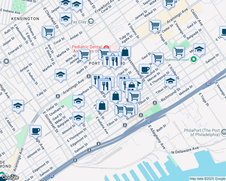 map of restaurants, bars, coffee shops, grocery stores, and more near 3145 Belgrade St in Philadelphia