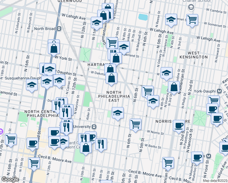 map of restaurants, bars, coffee shops, grocery stores, and more near 2230 North 8th Street in Philadelphia