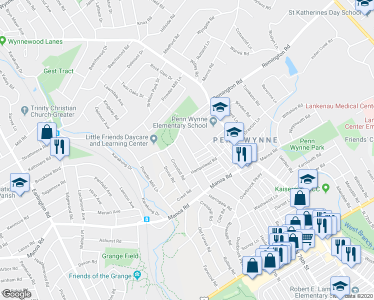 map of restaurants, bars, coffee shops, grocery stores, and more near 268 Henley Road in Wynnewood