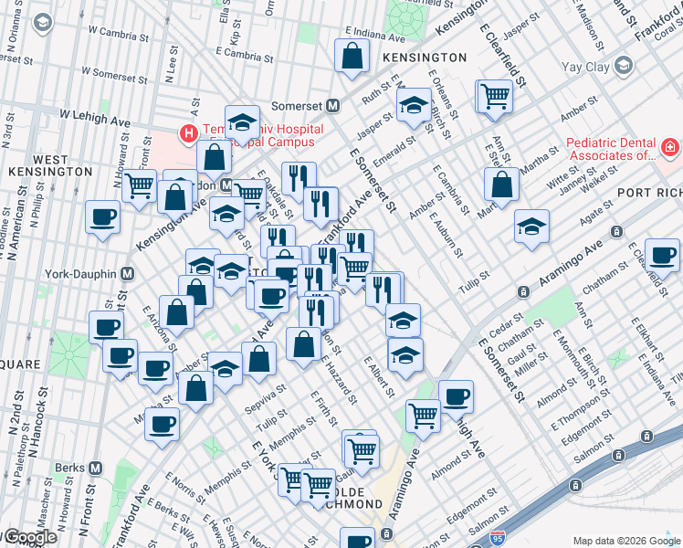 map of restaurants, bars, coffee shops, grocery stores, and more near 2693 Collins Street in Philadelphia