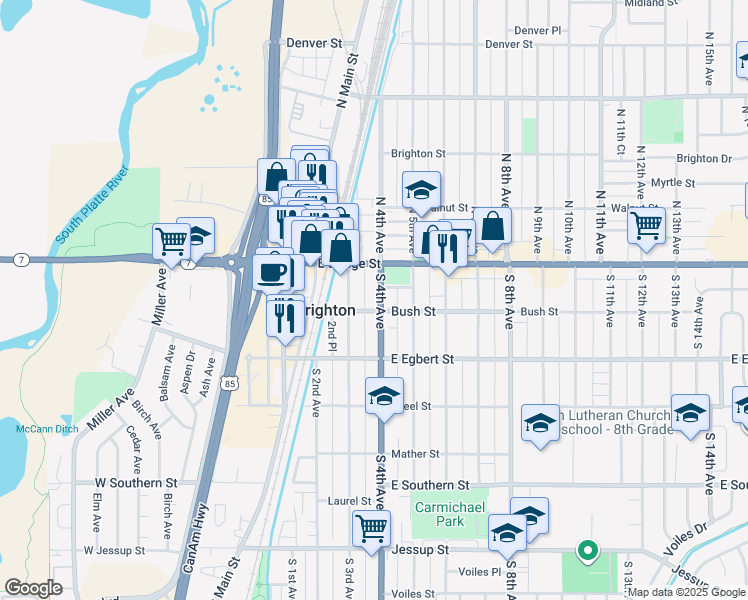 map of restaurants, bars, coffee shops, grocery stores, and more near 65 South 4th Avenue in Brighton