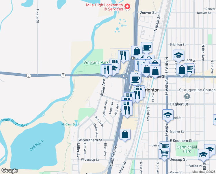 map of restaurants, bars, coffee shops, grocery stores, and more near 92 Miller Avenue in Brighton