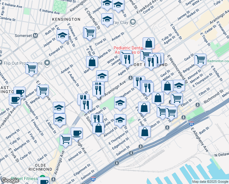 map of restaurants, bars, coffee shops, grocery stores, and more near in Philadelphia