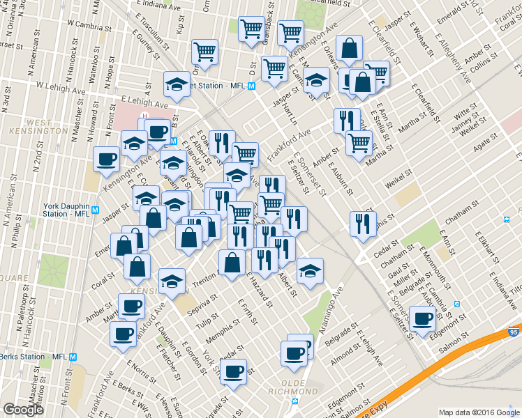 map of restaurants, bars, coffee shops, grocery stores, and more near 2693 Collins Street in Philadelphia