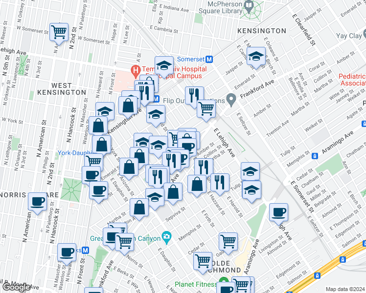 map of restaurants, bars, coffee shops, grocery stores, and more near in Philadelphia