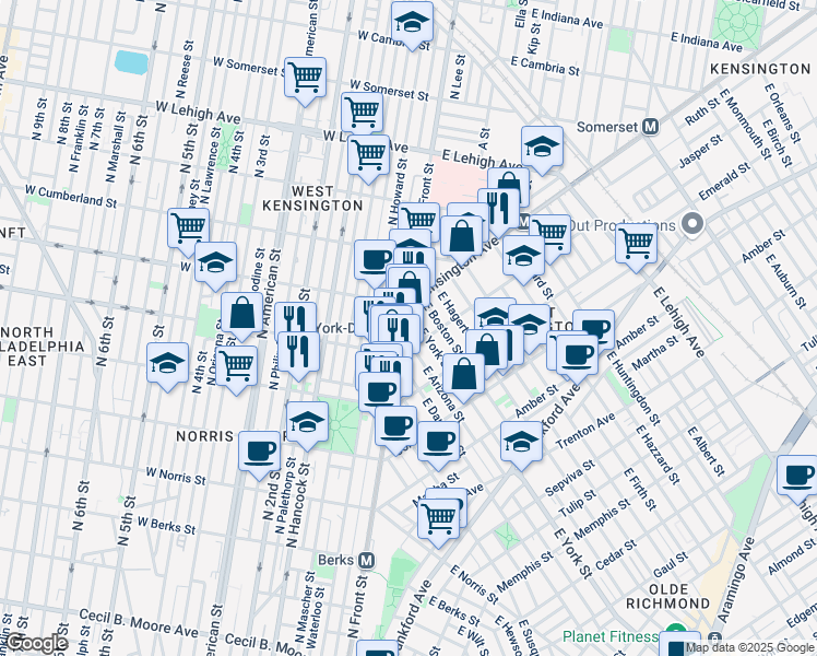 map of restaurants, bars, coffee shops, grocery stores, and more near in Philadelphia