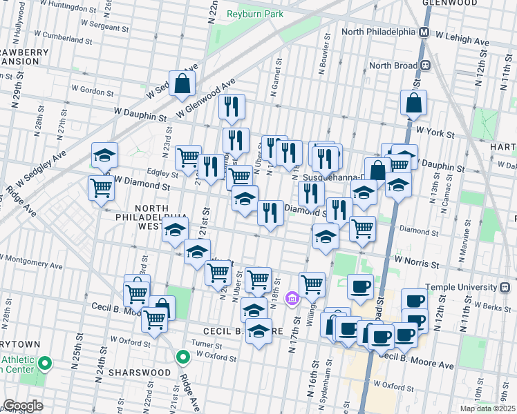 map of restaurants, bars, coffee shops, grocery stores, and more near in Philadelphia