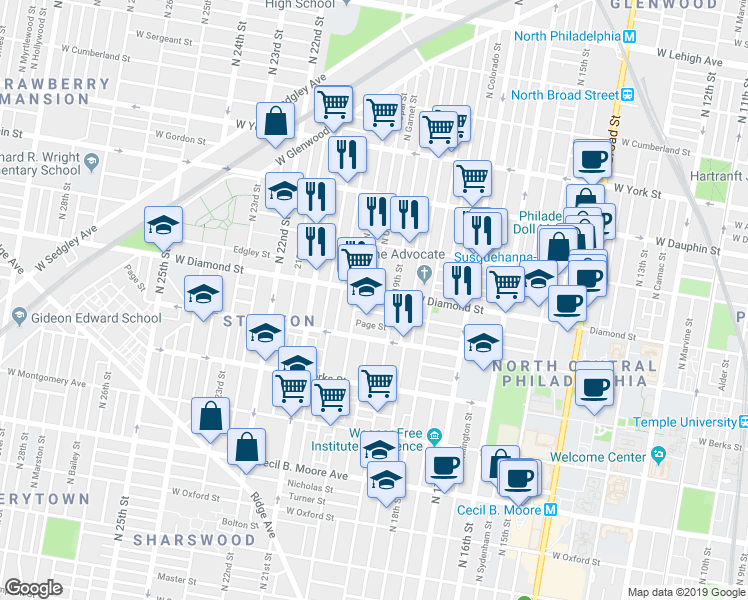 map of restaurants, bars, coffee shops, grocery stores, and more near in Philadelphia