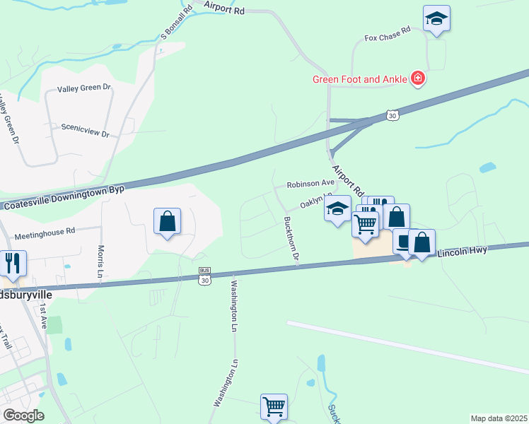 map of restaurants, bars, coffee shops, grocery stores, and more near 513 Tifton Lane in Chester County