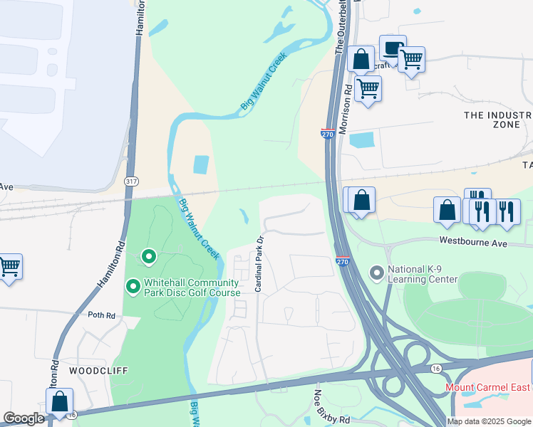 map of restaurants, bars, coffee shops, grocery stores, and more near 405 Wellington Willows Way in Columbus