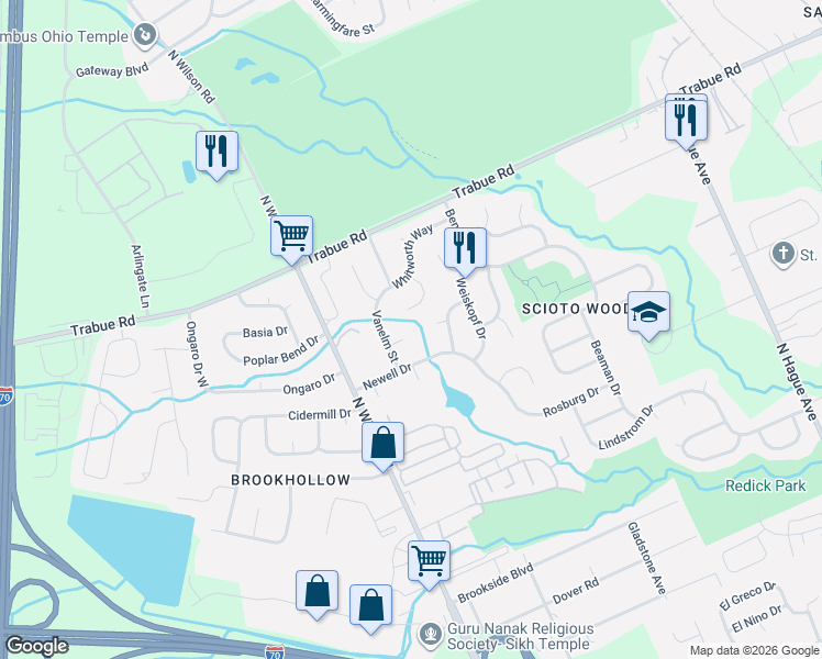 map of restaurants, bars, coffee shops, grocery stores, and more near 3700 Collet Court in Columbus