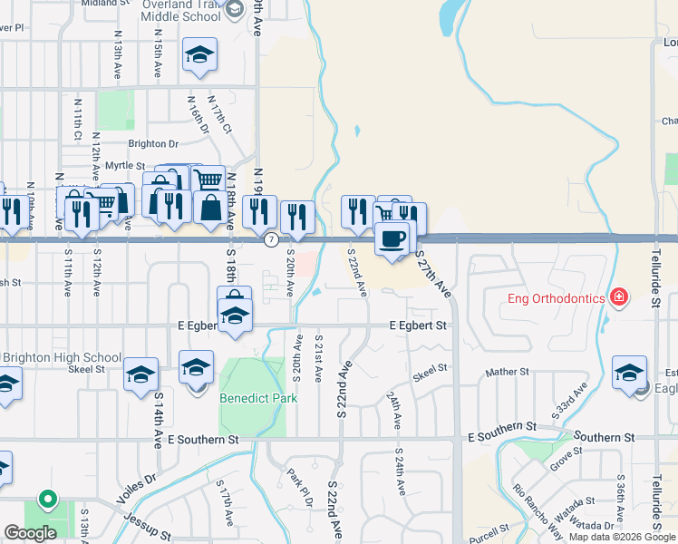 map of restaurants, bars, coffee shops, grocery stores, and more near 63 South 22nd Avenue in Brighton