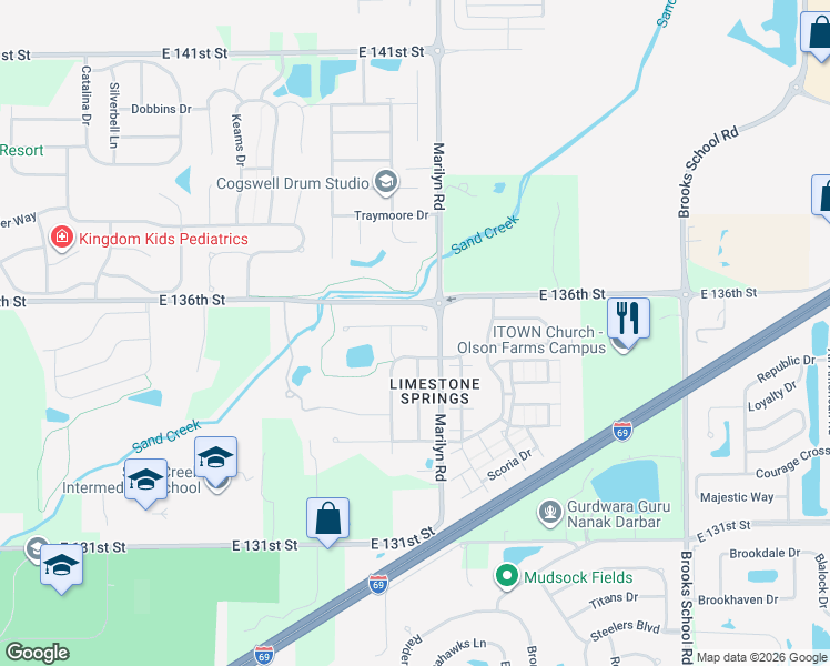 map of restaurants, bars, coffee shops, grocery stores, and more near 11949 Geyser Court in Fishers