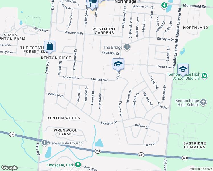 map of restaurants, bars, coffee shops, grocery stores, and more near 4320 Midfield Street in Springfield