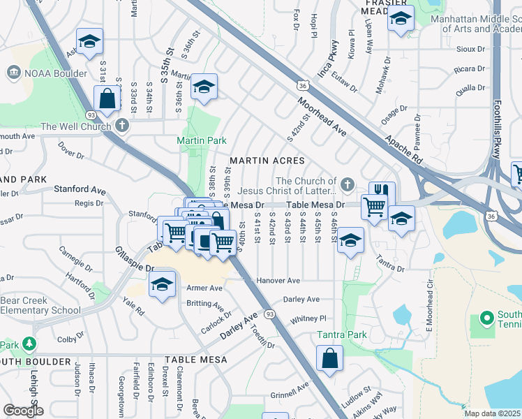 map of restaurants, bars, coffee shops, grocery stores, and more near 510 South 41st Street in Boulder