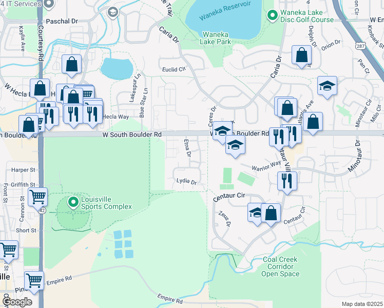 map of restaurants, bars, coffee shops, grocery stores, and more near 1850 Ionic Drive in Lafayette