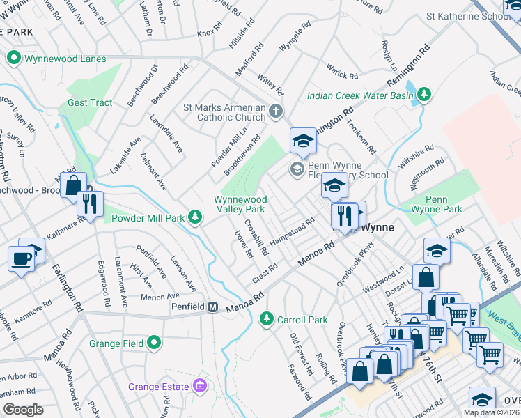 map of restaurants, bars, coffee shops, grocery stores, and more near 268 Henley Road in Wynnewood