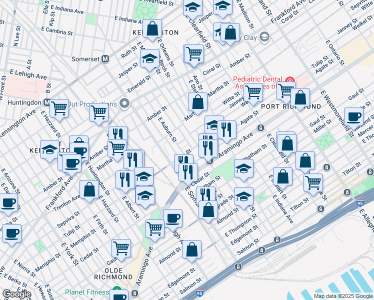 map of restaurants, bars, coffee shops, grocery stores, and more near 2854 Tulip Street in Philadelphia