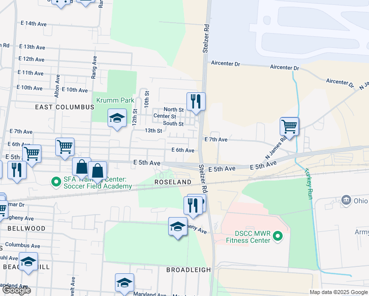 map of restaurants, bars, coffee shops, grocery stores, and more near 3310 East 6th Avenue in Columbus