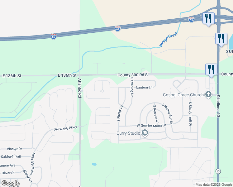 map of restaurants, bars, coffee shops, grocery stores, and more near 8145 S Cricket Ln in Pendleton