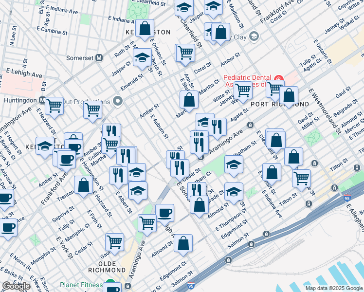 map of restaurants, bars, coffee shops, grocery stores, and more near 2842 Tulip Street in Philadelphia