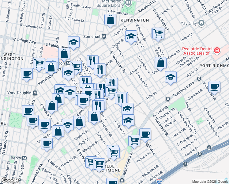 map of restaurants, bars, coffee shops, grocery stores, and more near 2693 Collins Street in Philadelphia