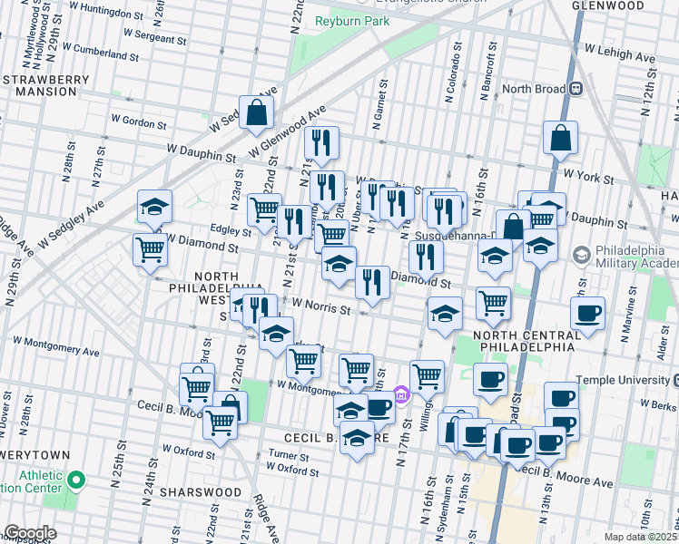 map of restaurants, bars, coffee shops, grocery stores, and more near in Philadelphia