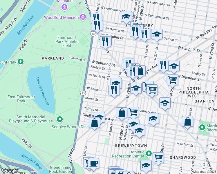 map of restaurants, bars, coffee shops, grocery stores, and more near in Philadelphia