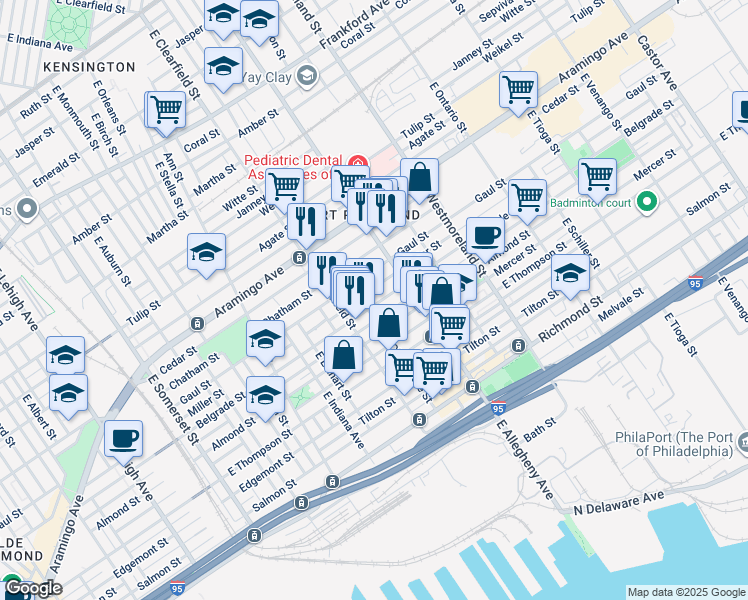 map of restaurants, bars, coffee shops, grocery stores, and more near 3142 Belgrade Street in Philadelphia