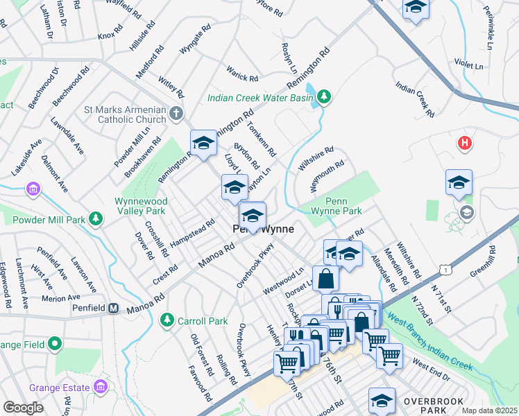 map of restaurants, bars, coffee shops, grocery stores, and more near 1376 West Indian Creek Drive in Wynnewood