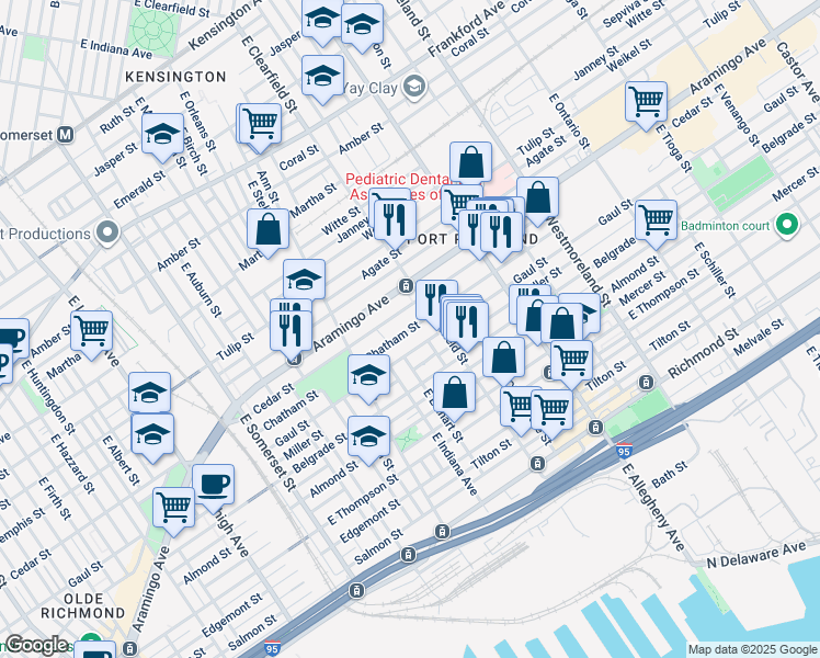 map of restaurants, bars, coffee shops, grocery stores, and more near Chatham Street in Philadelphia