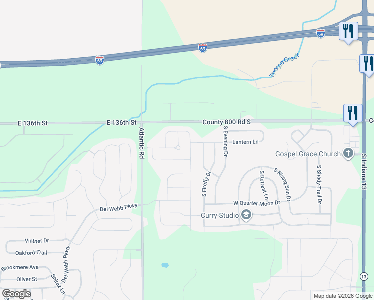 map of restaurants, bars, coffee shops, grocery stores, and more near 8145 South Cricket Lane in Pendleton